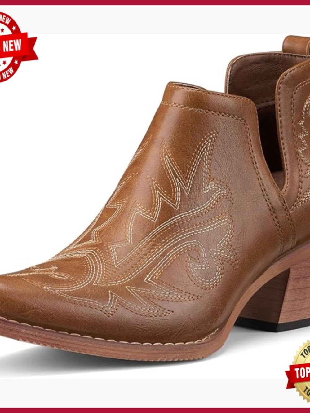 Cowboy Ankle Booties, Chunky Stack Heel Western Short Boots, Slip-On